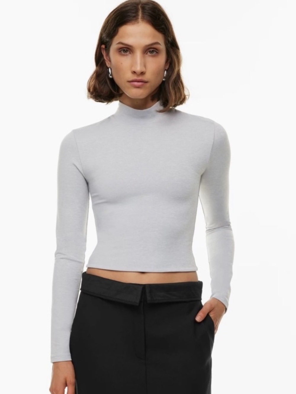 Aritzia Babaton Neutral Minimalist Contour Mockneck Longsleeve Shirt Ivory Cream